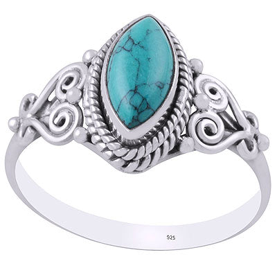 Gorgeous Wire Coil Work Around Turquoise Marquise Shape 925 Sterling Solid Silver Ring - R3403205-3