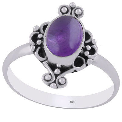 Beautifully Handcrafted Work Around Amethyst Oval Shape 925 Sterling Solid Silver Ring - R3403206-1
