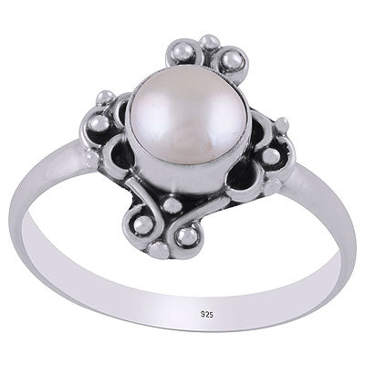 Beautifully Handcrafted Work Around Pearl Round Shape 925 Sterling Solid Silver Ring - R3403206-10