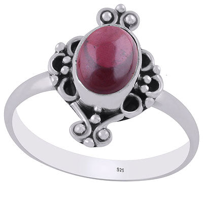 Beautifully Handcrafted Work Around Garnet Oval Shape 925 Sterling Solid Silver Ring - R3403206-2
