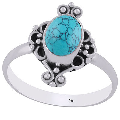 Beautifully Handcrafted Work Around Turquoise Oval Shape 925 Sterling Solid Silver Ring - R3403206-3