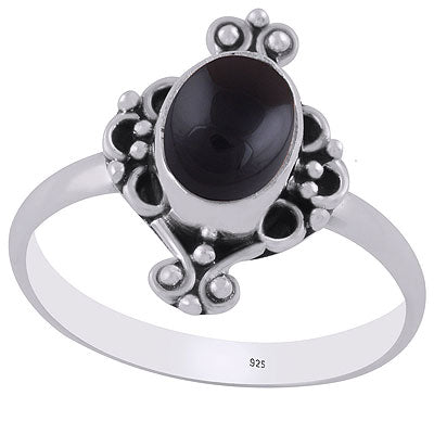 Beautifully Handcrafted Work Around Black Onyx Oval Shape 925 Sterling Solid Silver Ring - R3403206-9