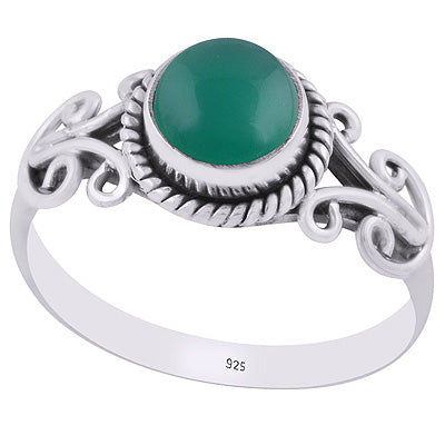 Alluring Wire Work Around Green Onyx Round Shape 925 Sterling Solid Silver Ring - R3403207-12