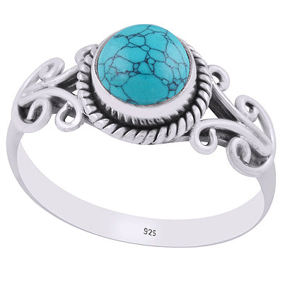 Alluring Wire Work Around Turquoise Round Shape 925 Sterling Solid Silver Ring - R3403207-3