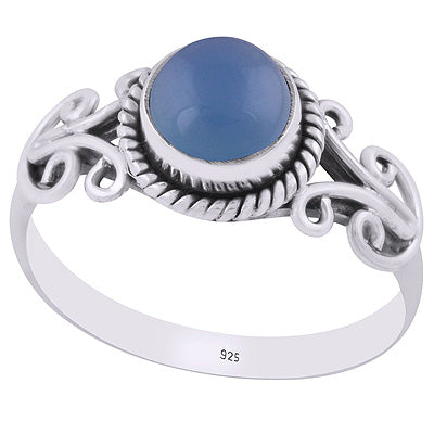 Alluring Wire Work Around Blue Chalcedony Round Shape 925 Sterling Solid Silver Ring - R3403207-6