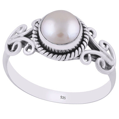 Alluring Wire Work Around Pearl Round Shape 925 Sterling Solid Silver Ring - R3403207-8