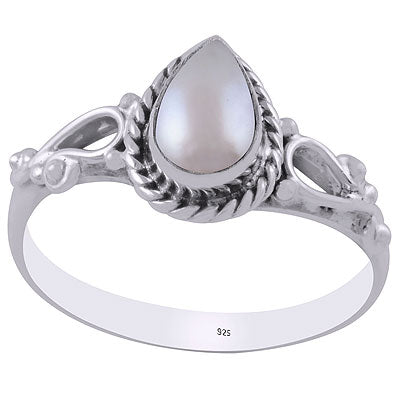 Gorgeous Twisted Wire Work Around Pearl Pear Shape 925 Sterling Solid Silver Ring - R3403208-7