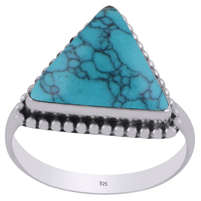 Alluring Rawa Work Around Turquoise Triangle Shape 925 Sterling Solid Silver Ring - R3403209-1