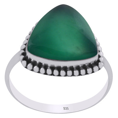 Alluring Rawa Work Around Green Onyx Triangle Shape 925 Sterling Solid Silver Ring - R3403209-14