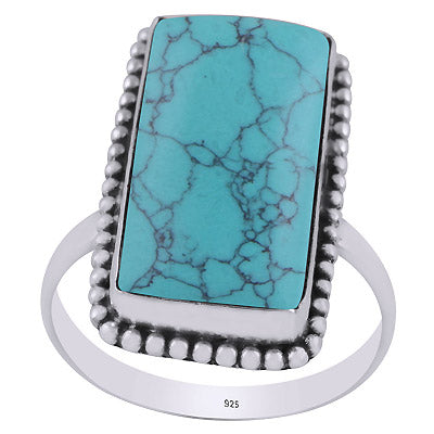 Stunning Handcrafted Rawa Work Around Turquoise Rectangle Shape 925 Sterling Solid Silver Ring - R3403210-1