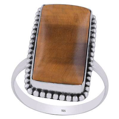 Stunning Handcrafted Rawa Work Around Tiger's Eye Rectangle Shape 925 Sterling Solid Silver Ring - R3403210-10