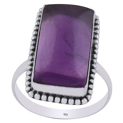 Stunning Handcrafted Rawa Work Around Amethyst Rectangle Shape 925 Sterling Solid Silver Ring - R3403210-13
