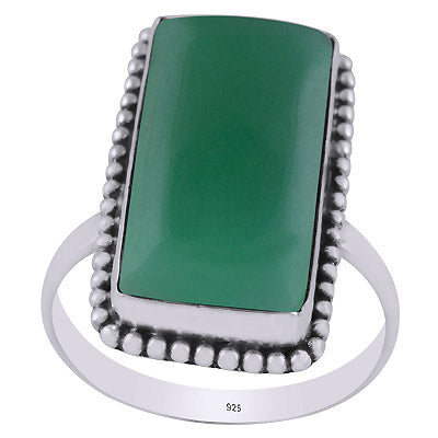 Stunning Handcrafted Rawa Work Around Green Onyx Rectangle Shape 925 Sterling Solid Silver Ring - R3403210-7