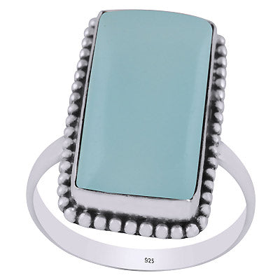 Stunning Handcrafted Rawa Work Around Aqua Chalcedony Rectangle Shape 925 Sterling Solid Silver Ring - R3403210-9