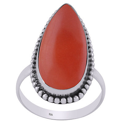 Alluring Rawa Work Around Carnelian Pear Shape 925 Sterling Solid Silver Ring - R3403212-3