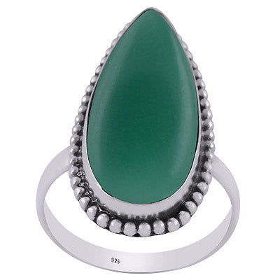 Alluring Rawa Work Around Green Onyx Pear Shape 925 Sterling Solid Silver Ring - R3403212-4