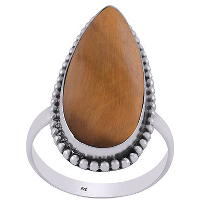 Alluring Rawa Work Around Tiger's Eye Pear Shape 925 Sterling Solid Silver Ring - R3403212-8