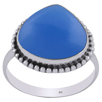 Beautiful Rawa Work Around Blue Chalcedony Drop Shape 925 Sterling Solid Silver Ring - R3403213-7