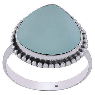 Beautiful Rawa Work Around Aqua Chalcedony Drop Shape 925 Sterling Solid Silver Ring - R3403213-8