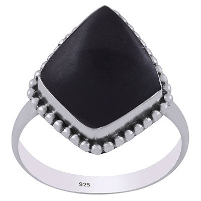 Gorgeous Rawa Work Around Black Onyx Kite Shape 925 Sterling Solid Silver Ring - R3403214-12