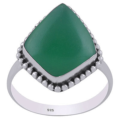 Gorgeous Rawa Work Around Green Onyx Kite Shape 925 Sterling Solid Silver Ring - R3403214-7