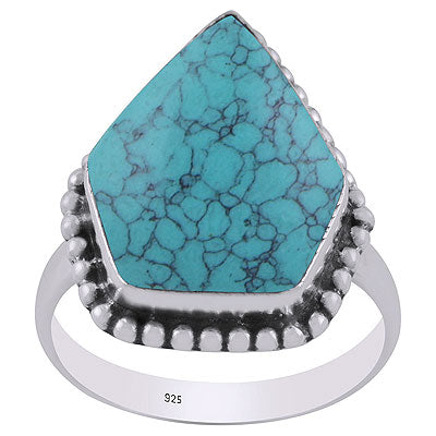 Stunning Rawa Work Around Turquoise Pentagon Shape 925 Sterling Solid Silver Ring - R3403215-1