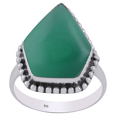 Stunning Rawa Work Around Green Onyx Pentagon Shape 925 Sterling Solid Silver Ring - R3403215-7