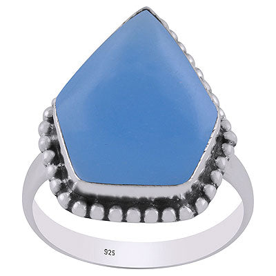 Stunning Rawa Work Around Blue Chalcedony Pentagon Shape 925 Sterling Solid Silver Ring - R3403215-9