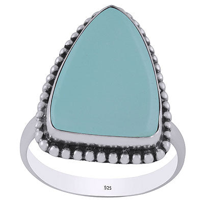 Beautifully Oxidised Rawa Work Around Aqua Chalcedony Shield Shape 925 Sterling Solid Silver Ring - R3403216-10