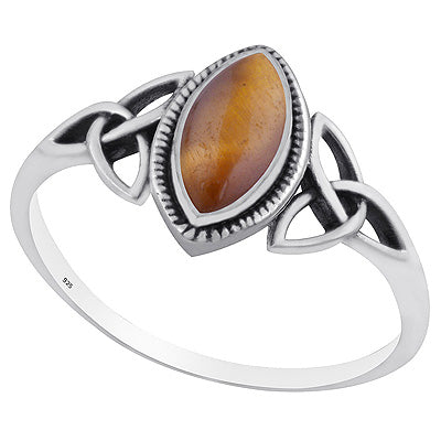 Alluring Celtic Knot Around Tiger's Eye Marquise Shape 925 Sterling Solid Silver Ring - R3403220-11