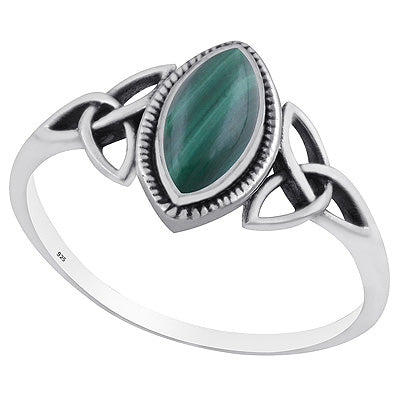 Alluring Celtic Knot Around Malachite Marquise Shape 925 Sterling Solid Silver Ring - R3403220-12
