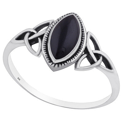 Alluring Celtic Knot Around Black Onyx Marquise Shape 925 Sterling Solid Silver Ring - R3403220-14