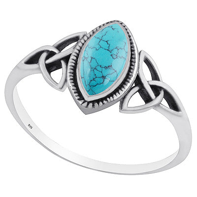 Alluring Celtic Knot Around Turquoise Marquise Shape 925 Sterling Solid Silver Ring - R3403220-3