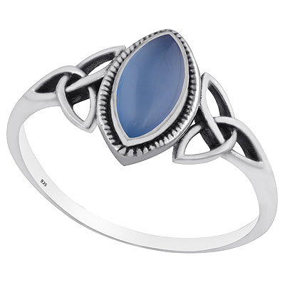 Alluring Celtic Knot Around Blue Chalcedony Marquise Shape 925 Sterling Solid Silver Ring - R3403220-9