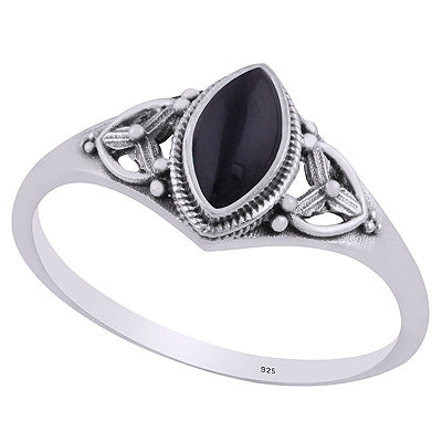 Gorgeous Handcrafted Work Around Black Onyx Marquise Shape 925 Sterling Solid Silver Ring - R3403221-14