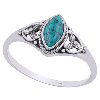 Gorgeous Handcrafted Work Around Turquoise Marquise Shape 925 Sterling Solid Silver Ring - R3403221-3