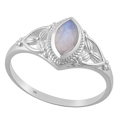 Gorgeous Handcrafted Work Around Rainbow Moonstone Marquise Shape 925 Sterling Solid Silver Ring - R3403221-55