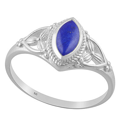 Gorgeous Handcrafted Work Around Lapis Marquise Shape 925 Sterling Solid Silver Ring - R3403221-57