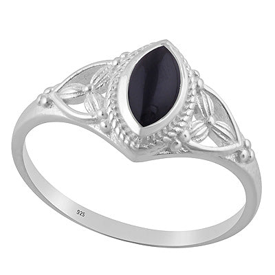 Gorgeous Handcrafted Work Around Black Onyx Marquise Shape 925 Sterling Solid Silver Ring - R3403221-66
