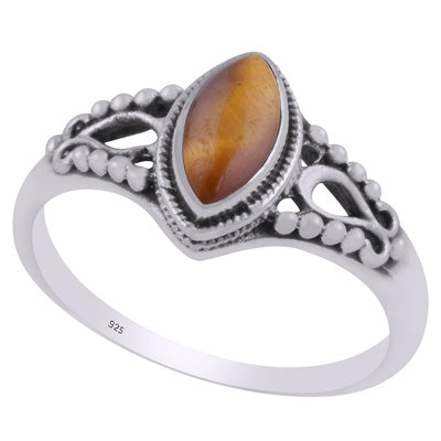 Beautifully Handcrafted Rawa Work Around Tiger's Eye Marquise Shape 925 Sterling Solid Silver Ring - R3403222-11