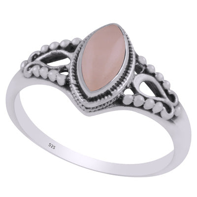 Beautifully Handcrafted Rawa Work Around Rose Quartz Marquise Shape 925 Sterling Solid Silver Ring - R3403222-13