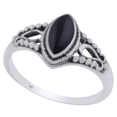 Beautifully Handcrafted Rawa Work Around Black Onyx Marquise Shape 925 Sterling Solid Silver Ring - R3403222-14