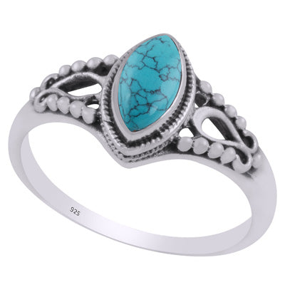 Beautifully Handcrafted Rawa Work Around Turquoise Marquise Shape 925 Sterling Solid Silver Ring - R3403222-3