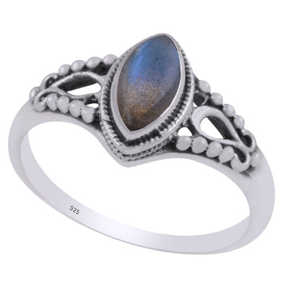 Beautifully Handcrafted Rawa Work Around Labradorite Marquise Shape 925 Sterling Solid Silver Ring - R3403222-5