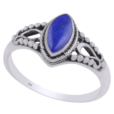 Beautifully Handcrafted Rawa Work Around Lapis Marquise Shape 925 Sterling Solid Silver Ring - R3403222-6
