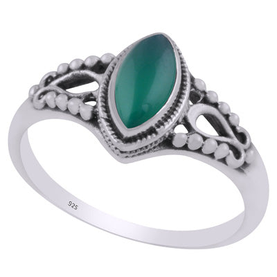 Beautifully Handcrafted Rawa Work Around Green Onyx Marquise Shape 925 Sterling Solid Silver Ring - R3403222-8