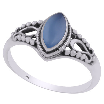 Beautifully Handcrafted Rawa Work Around Blue Chalcedony Marquise Shape 925 Sterling Solid Silver Ring - R3403222-9