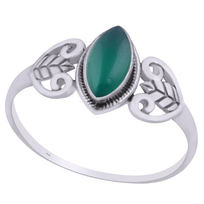 Stunning Leaf Work Around Green Onyx Marquise Shape 925 Sterling Solid Silver Ring - R3403223-8