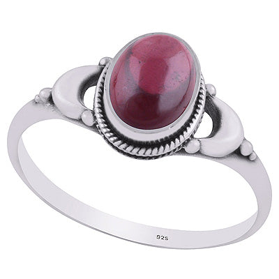 Alluring Crescent Moon Garnet Oval Shape 925 Sterling Solid Silver Ring - R3403224-2