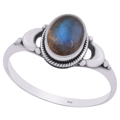 Alluring Crescent Moon Labradorite Oval Shape 925 Sterling Solid Silver Ring - R3403224-5